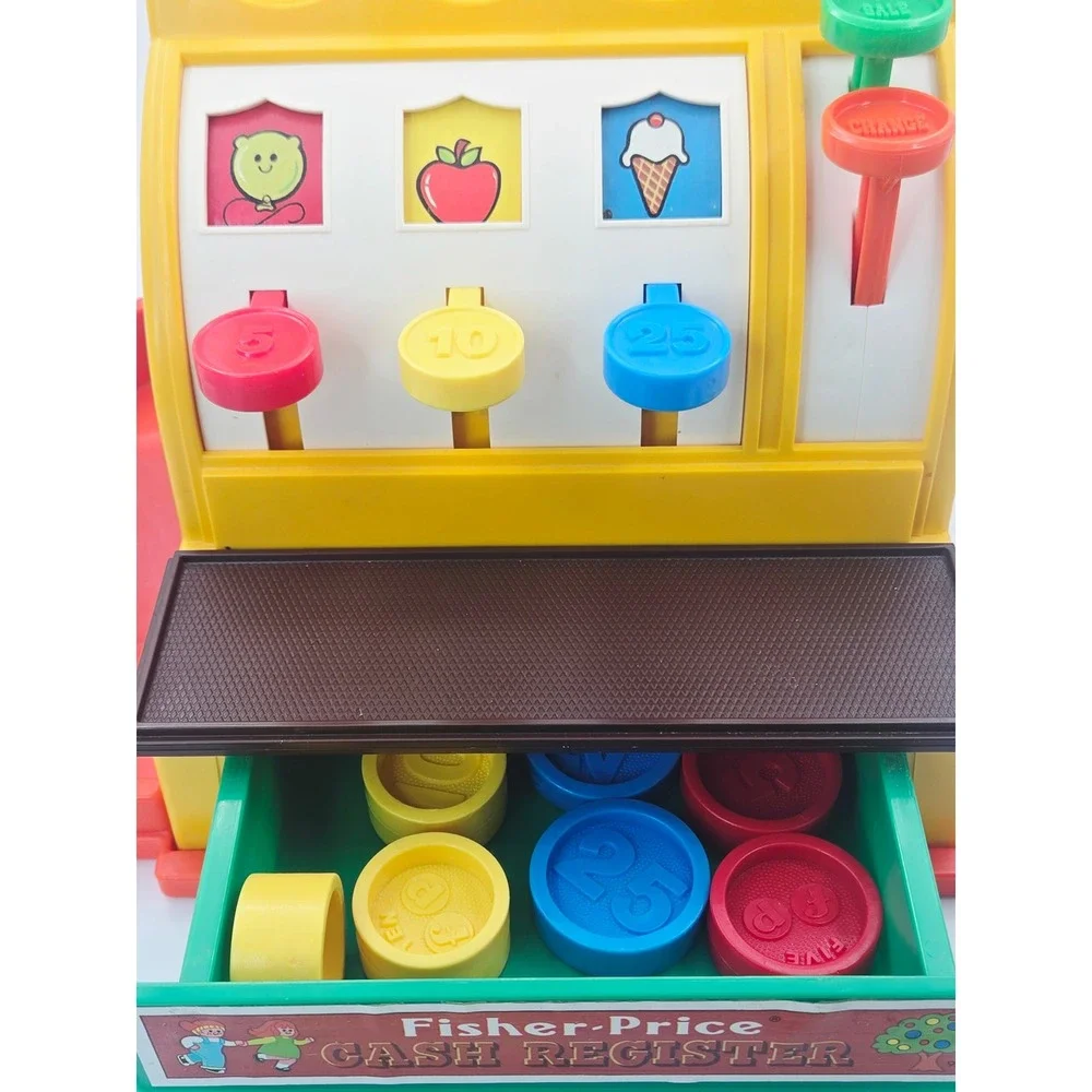 Vintage 1974 Fisher-Price Cash Register 926 Toy with 6 Coins Retro Bell WORKS